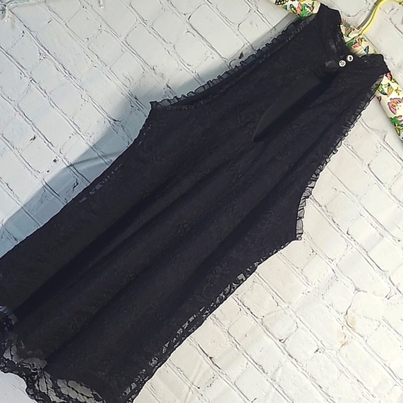 White Birch Goth Black Floral Lace Lined Tank Top Made in USA Womens Size Medium - Picture 13 of 16